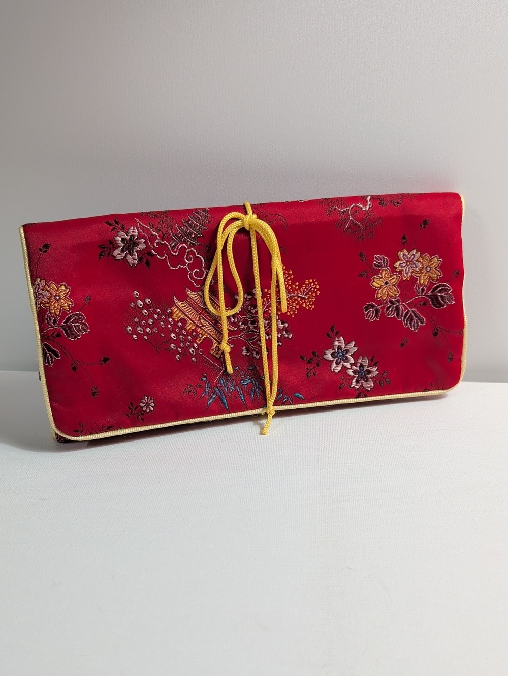Vintage Asian Silk Brocade Travel Jewelry Roll Organizer